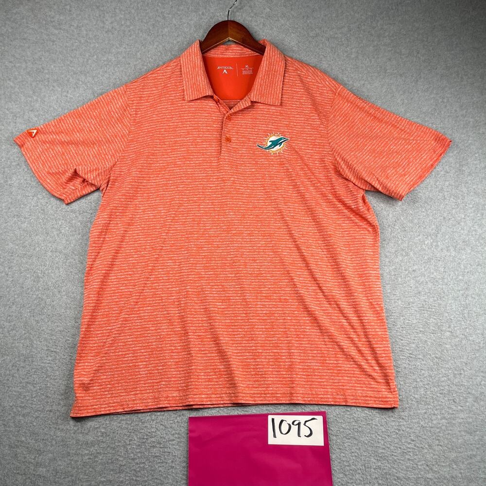 Miami Dolphins Antigis Performance Polo Shirt Mens XL Orange Striped Logo NFL